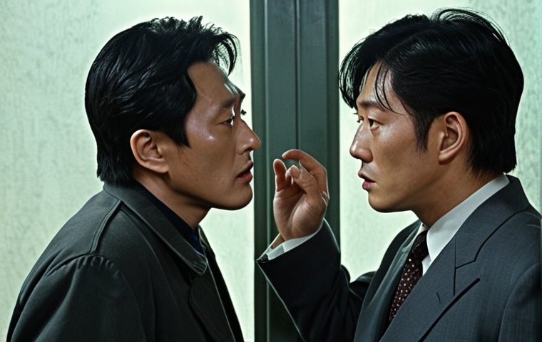 **
> 1990s South Korea, intense political climate. Two secret agents, Jung Woo-sung and Lee Jung-jae, face each other amidst espionage and political instability. Capture the era's mistrust and tension.
**