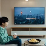 한국 영화 관람권 할인 정보 - **Cozy K-Drama Night at Home:**
    A young adult, approximately in their early 20s, with short, nea...