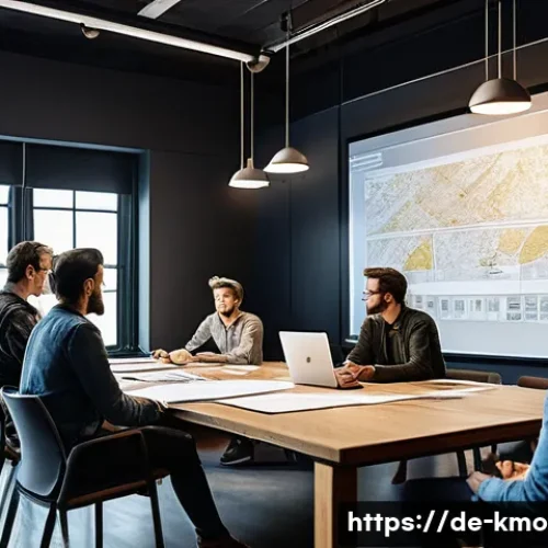 영화 제작 비하인드 스토리 - **"A vibrant and creative pre-production meeting taking place in a modern studio space. A diverse gr...