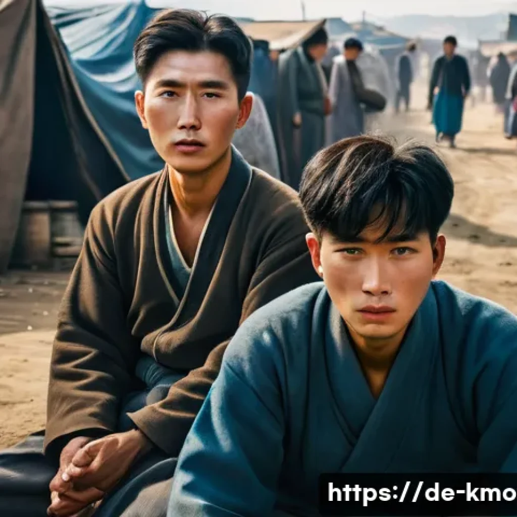 영화  국제시장 의 가족 이야기 - **Prompt: The Young Patriarch's Burden**
    A poignant, realistic portrait of a young Korean man, a...