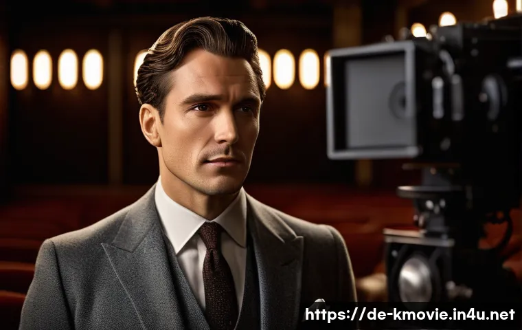 이정재의 대표 영화 소개 - A detailed portrait of a versatile actor on a dimly lit film set, showcasing intense emotion through...
