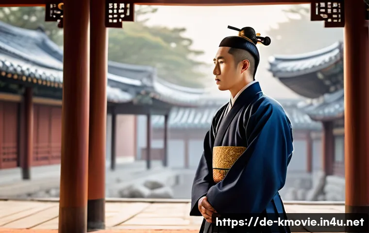 신과함께  배우 캐릭터 분석 - A detailed portrait of Gang-rim, a responsible and compassionate figure, standing in a traditional K...
