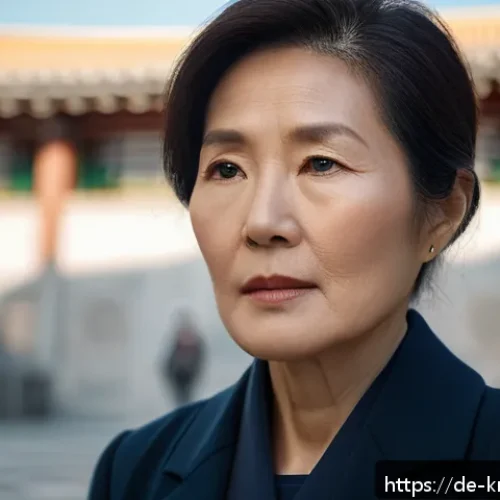 전도연의 대표작 소개 - A portrait of a mature Korean woman with a serene yet intense expression, subtle facial gestures con...