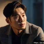 유아인 출연작 TOP 5 - A close-up portrait of a Korean male actor in his early 30s, dressed in stylish modern casual clothi...
