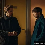기생충  관객수와 흥행 분석 - A cinematic scene illustrating the fusion of drama, thriller, and dark comedy genres: an urban Germa...